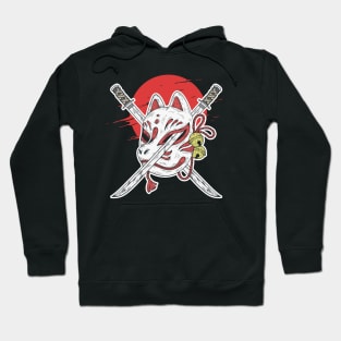 Japanese Kitsune mask and katana sword Hoodie